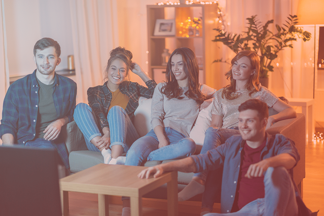 group of friends watching church service from home