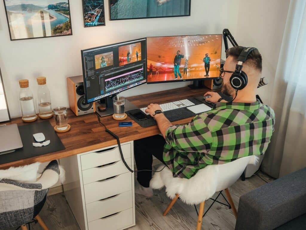 man editing a church live stream