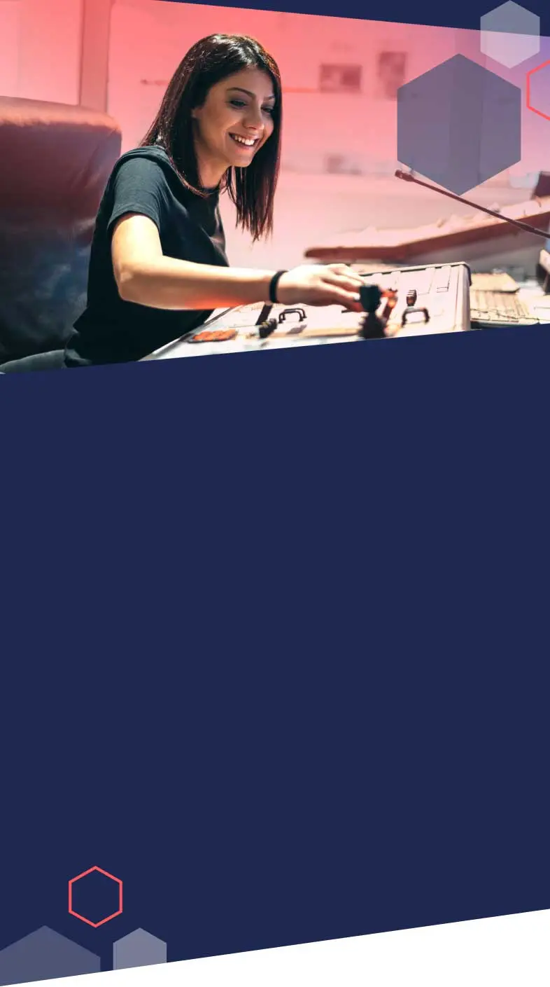 Lady on video editing board and hands on control board