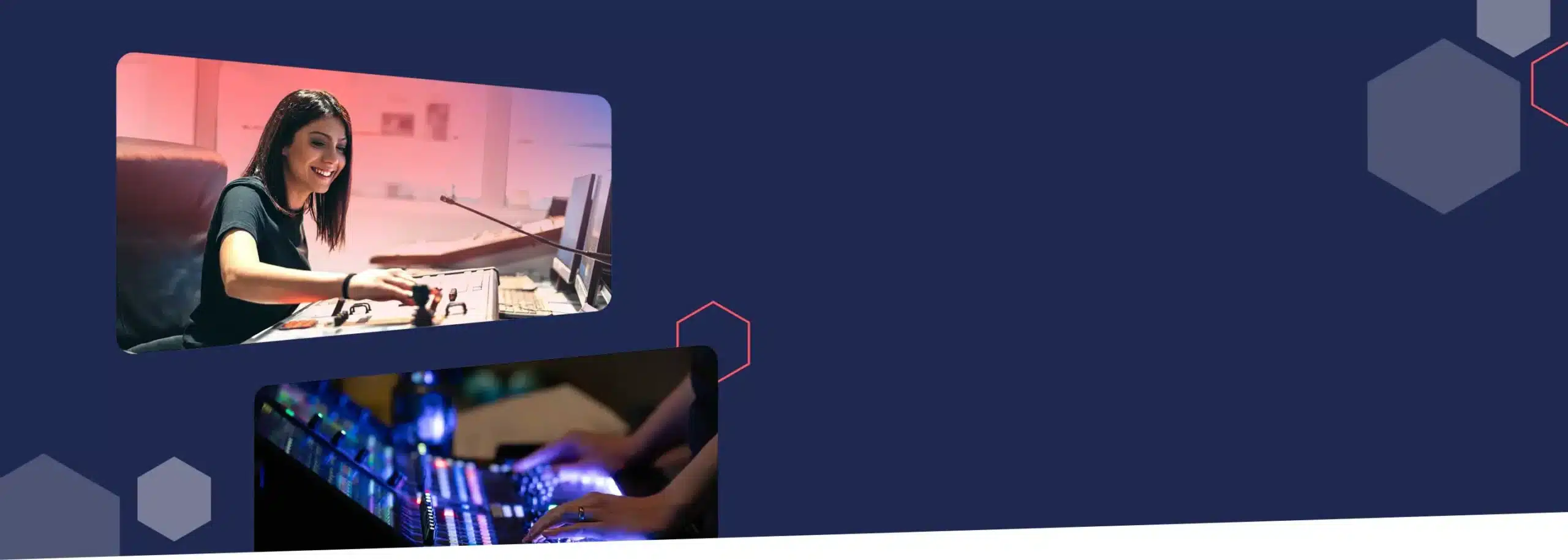 Lady on video editing board and hands on control board